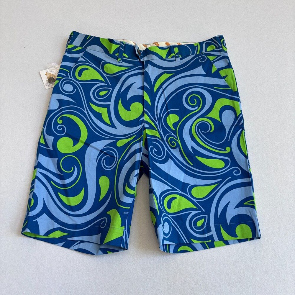 Loudmouth Golf Shorts Mens 36 Retro Splash Blue Flat Front Chino 11" Cotton NWT